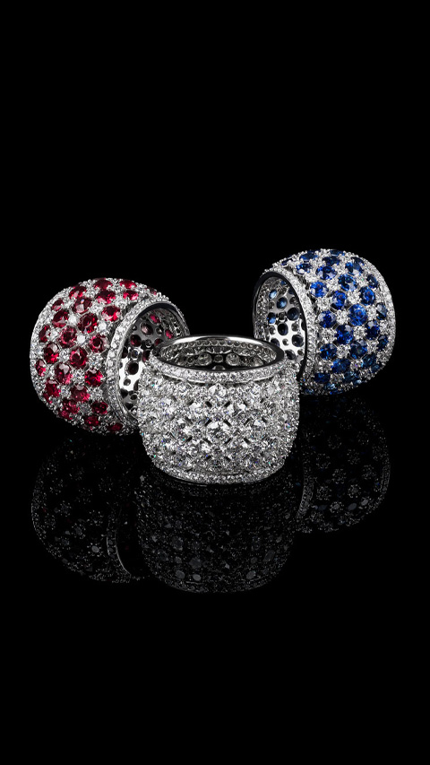 Two gemstone rings and one diamond ring Picture of three diamond rings