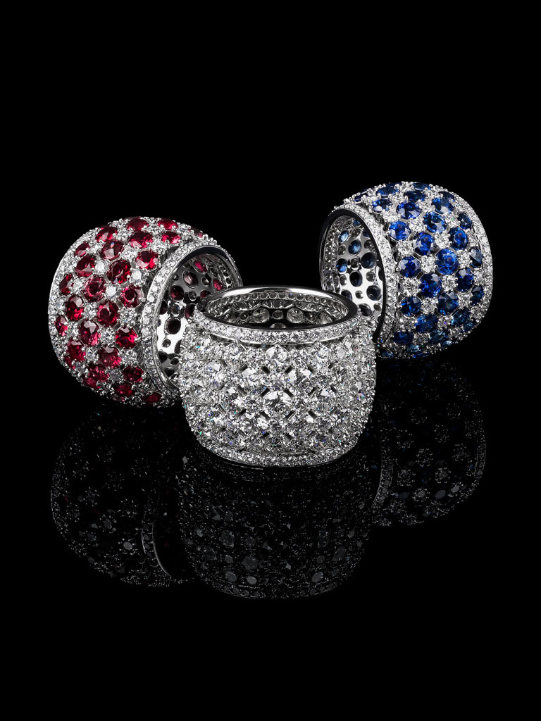 Two gemstone rings and one diamond ring Picture of three diamond rings